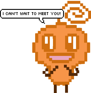 An orange Tamagotchi character.